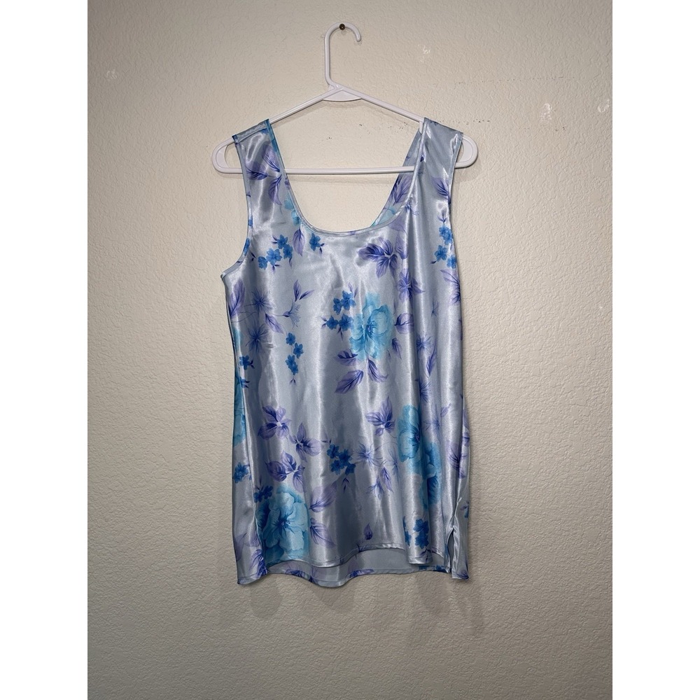 Victoria's Secret Blue Floral Satin Pajama Top & Bottom Set Medium